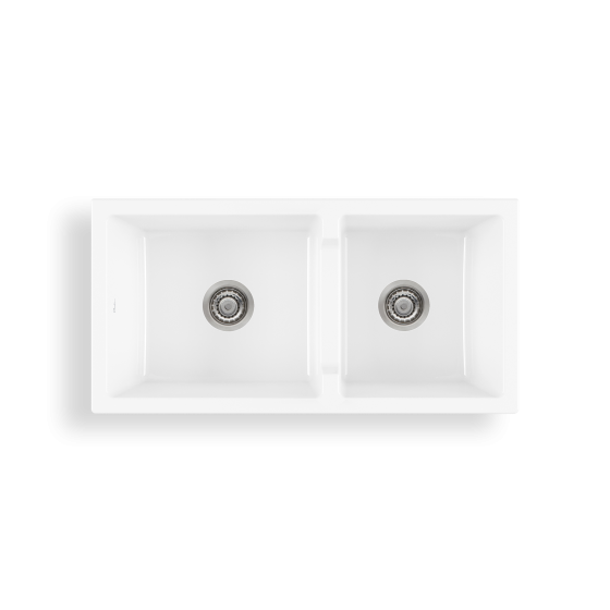 Sicily White Fireclay Farmhouse 1 & 3/4 Bowl Counter Top or Undermount Sink